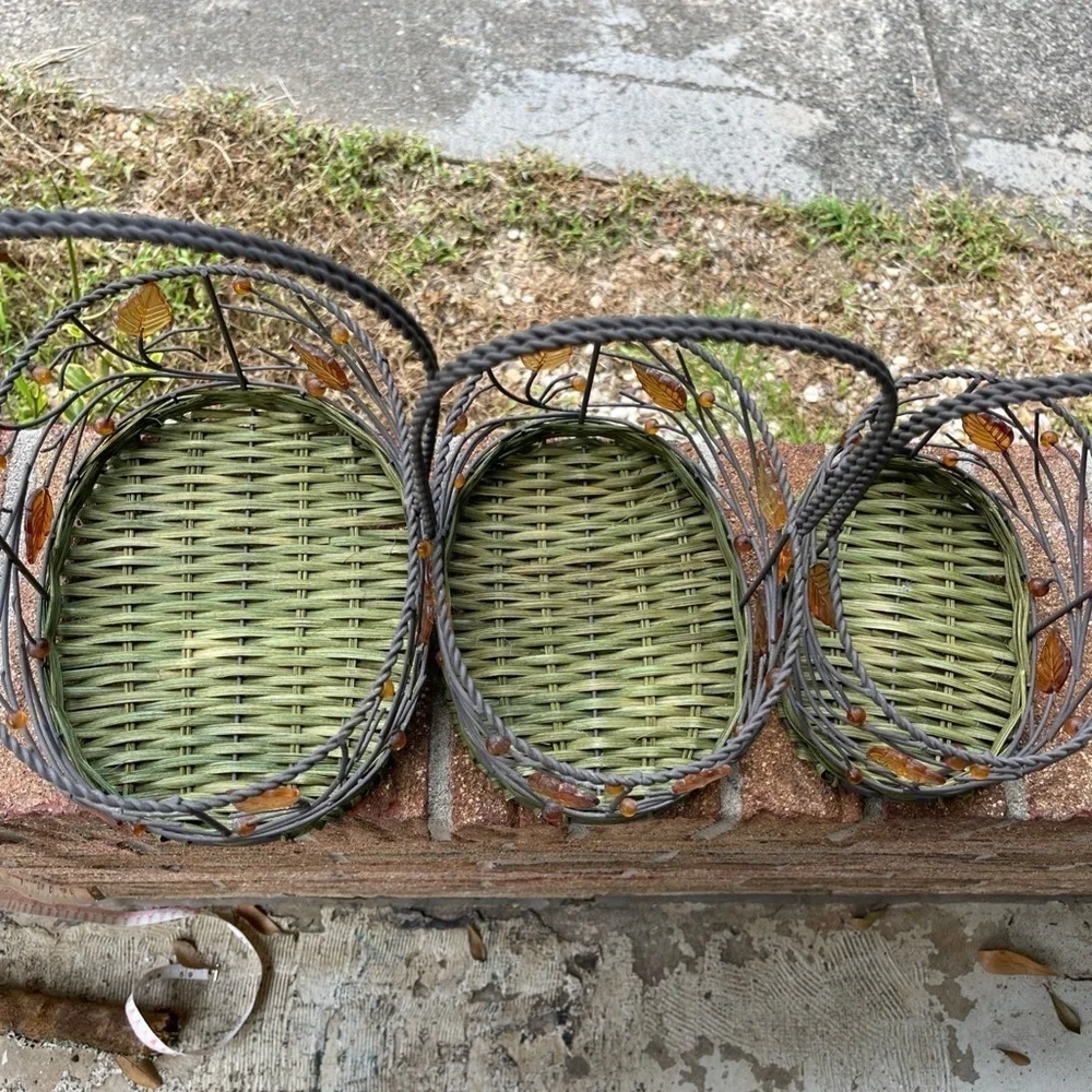Decorative Metal Basket with Leaf Accents